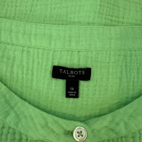 TALBOTS Airy Gauze Tie Sleeve Top - Bright Lime Plus SZ 1X Lightweight, Casual - Picture 6 of 8